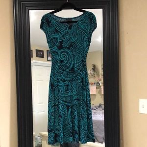 Turquoise and black dress